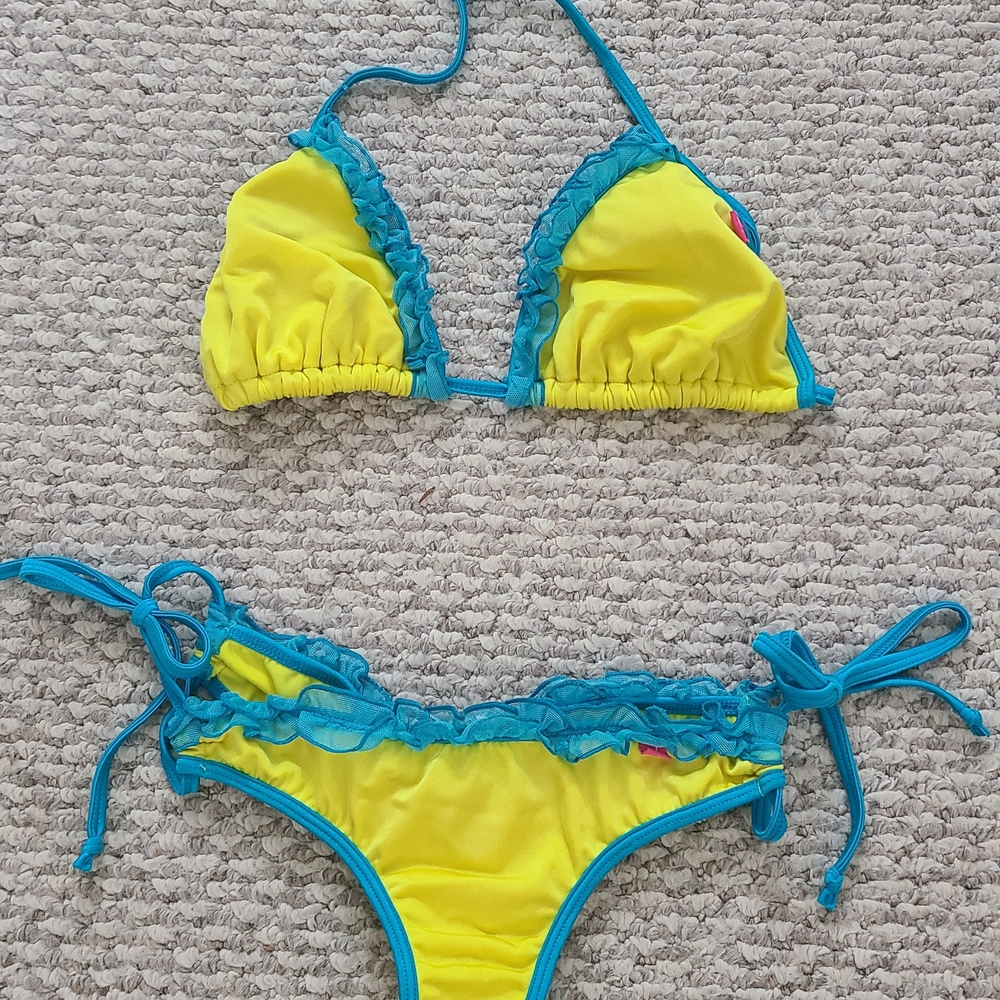 Kids Yellow and Blue Ruffle Bikini